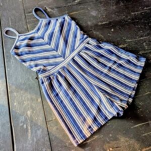 Poof Girl Medium Juniors/Girls' Ribbed Romper Navy Striped Y2K Summer Beach Boho